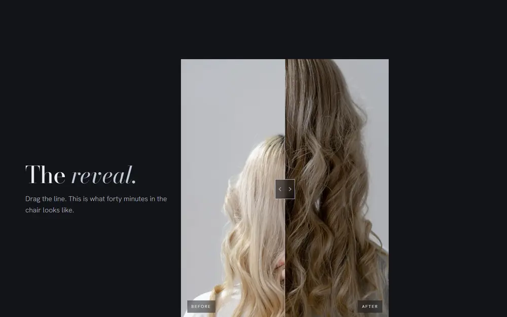 The reveal: a drag-to-compare before and after of a blonde style