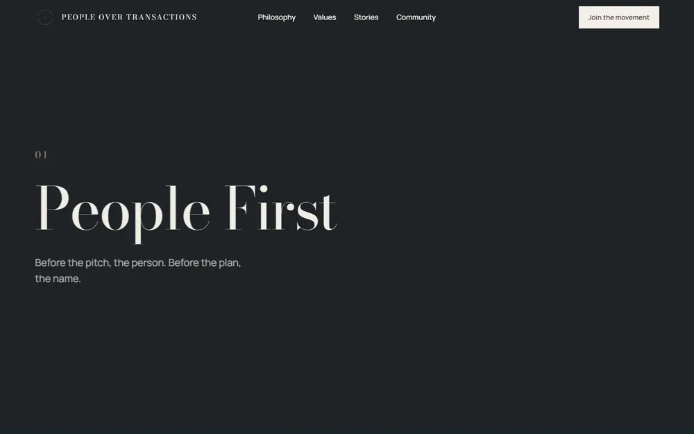 The People First value on a full charcoal screen